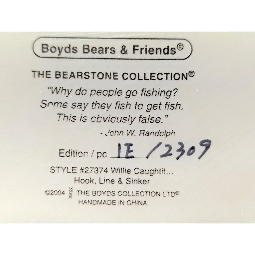 Boyds Bear Willie Caughtit Hook Line & Sinker Picture Frame Figurine 27374 Gift